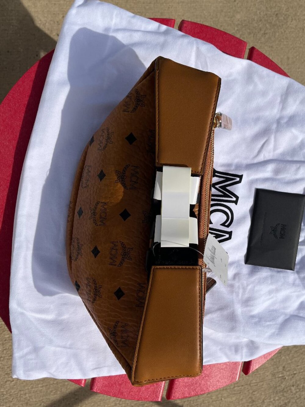 MCM Cognac Viestos Monogram Belt Bag NWT - Picture 9 of 12